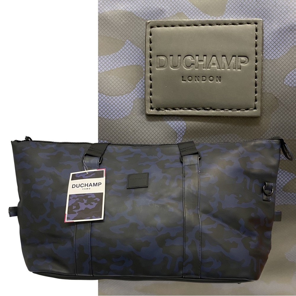 Duchamp Navy Camo Rubberized Duffle Bag W/ USB Port & Laptop Space NWT